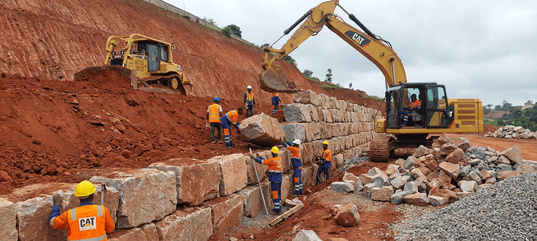 Rockfill and retaining walls